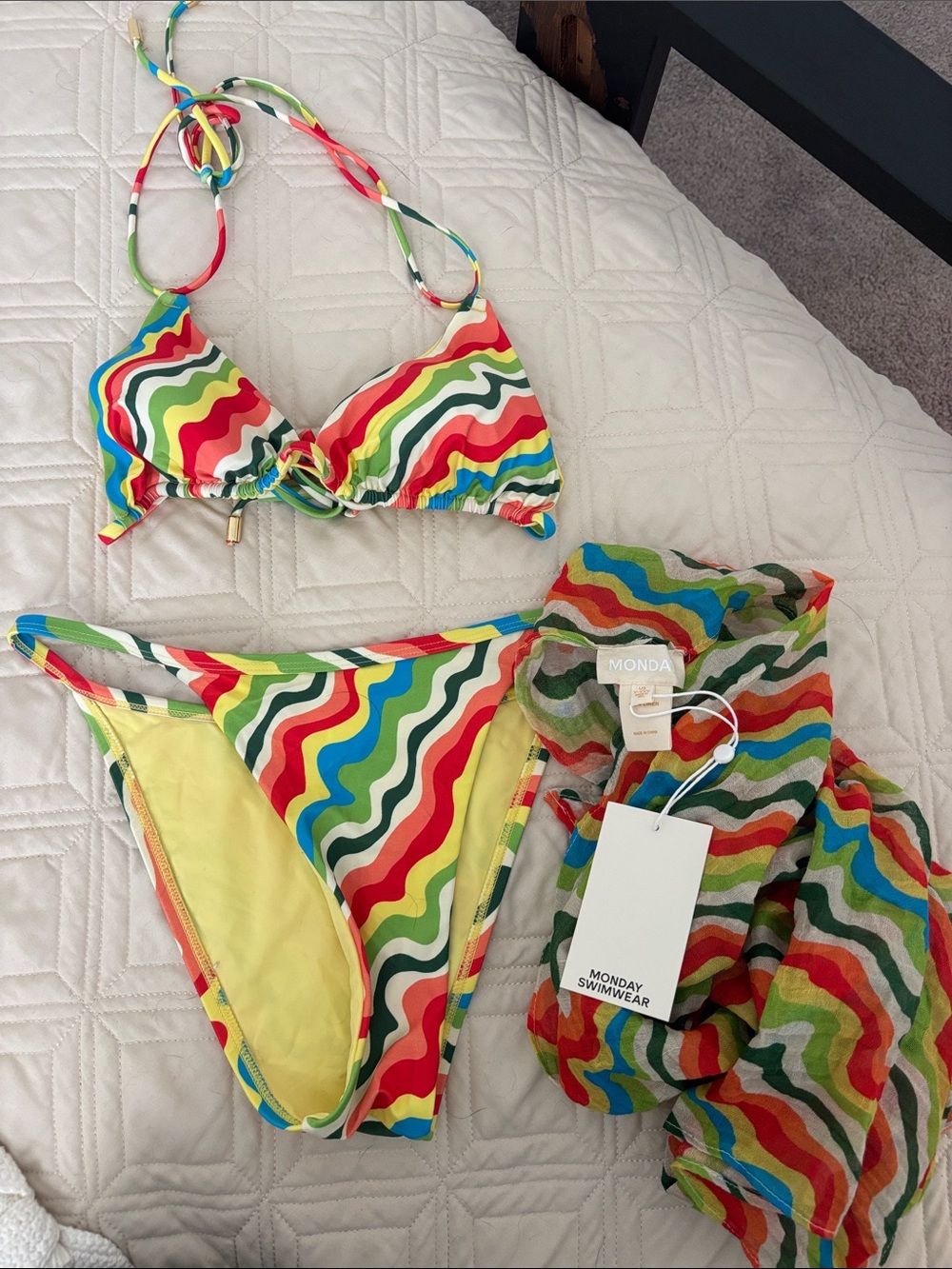Monday Swimwear Girls Rainbow Wave Bikini with Matchy Cover-Up